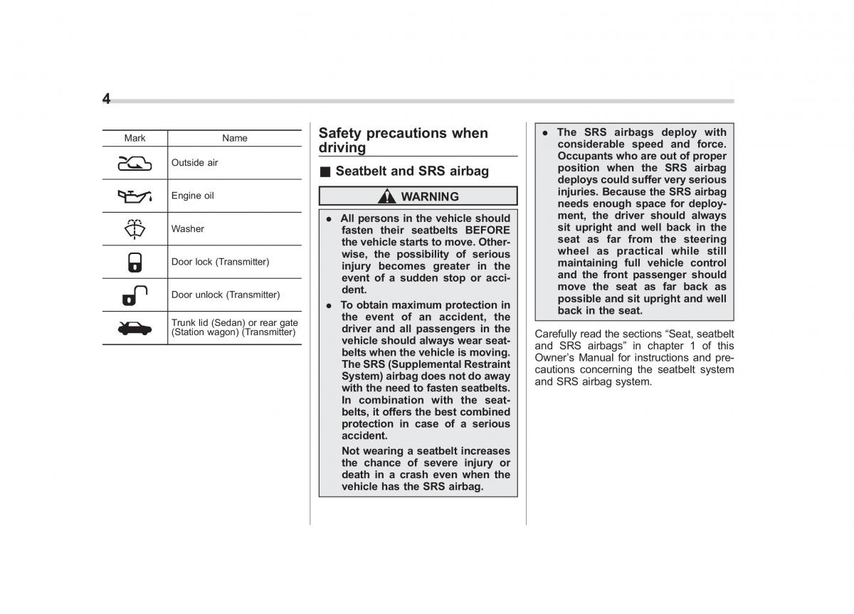 Subaru Outback Legacy III 3 owners manual / page 6