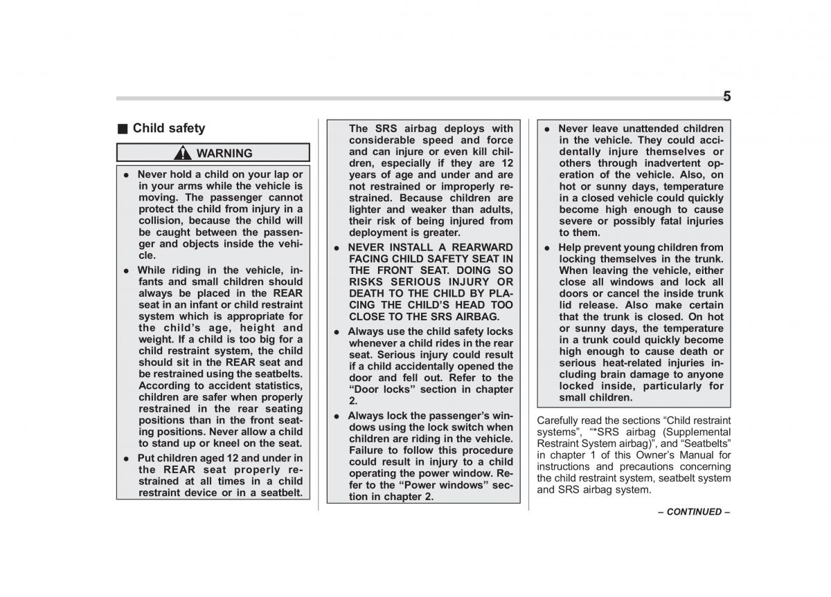 Subaru Outback Legacy III 3 owners manual / page 7