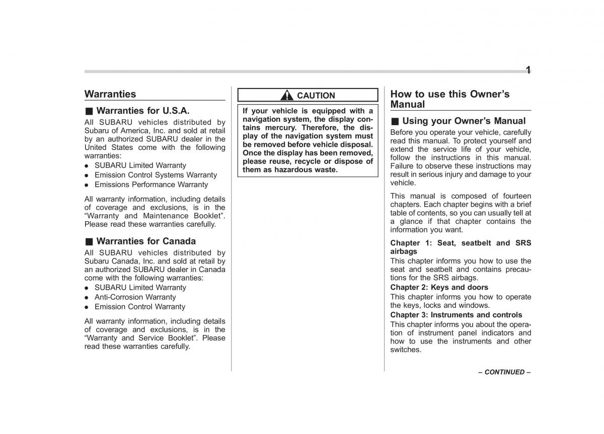 Subaru Outback Legacy III 3 owners manual / page 3