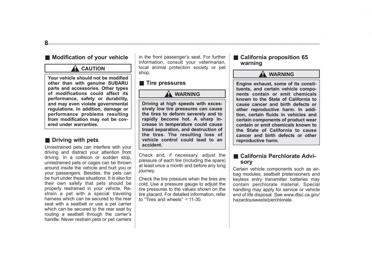 Subaru Outback Legacy IV 4 owners manual / page 11