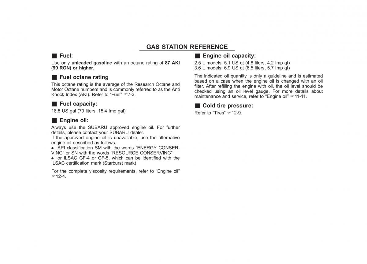 Subaru Outback Legacy V 5 owners manual / page 580