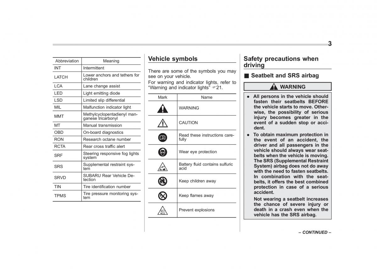 Subaru Outback Legacy V 5 owners manual / page 6