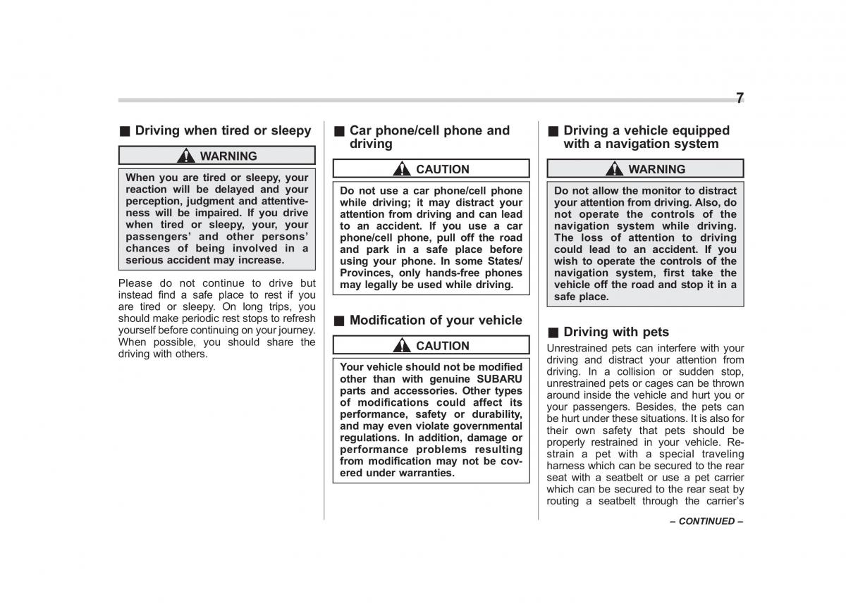 Subaru Tribeca owners manual / page 10