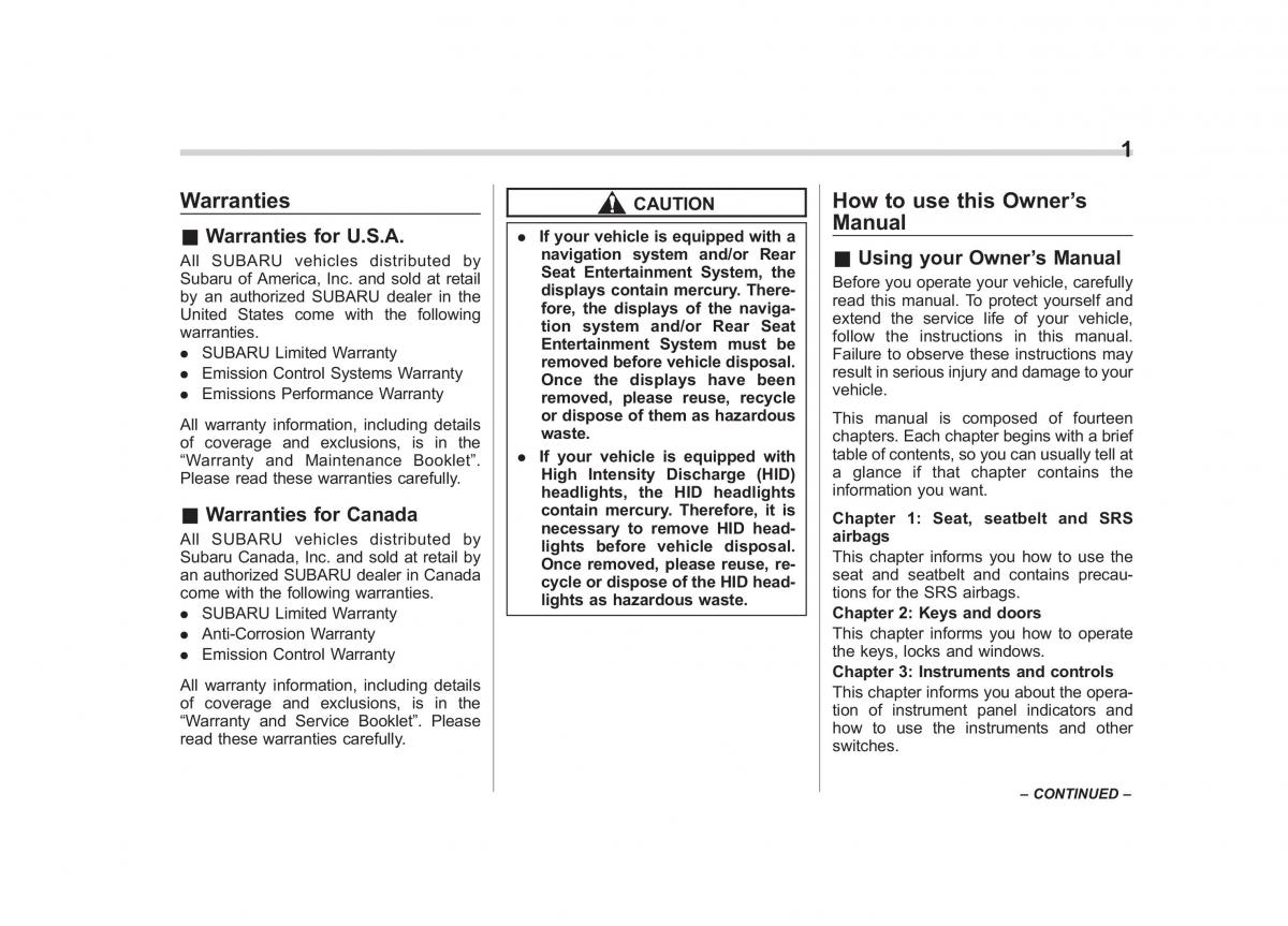 Subaru Tribeca owners manual / page 4