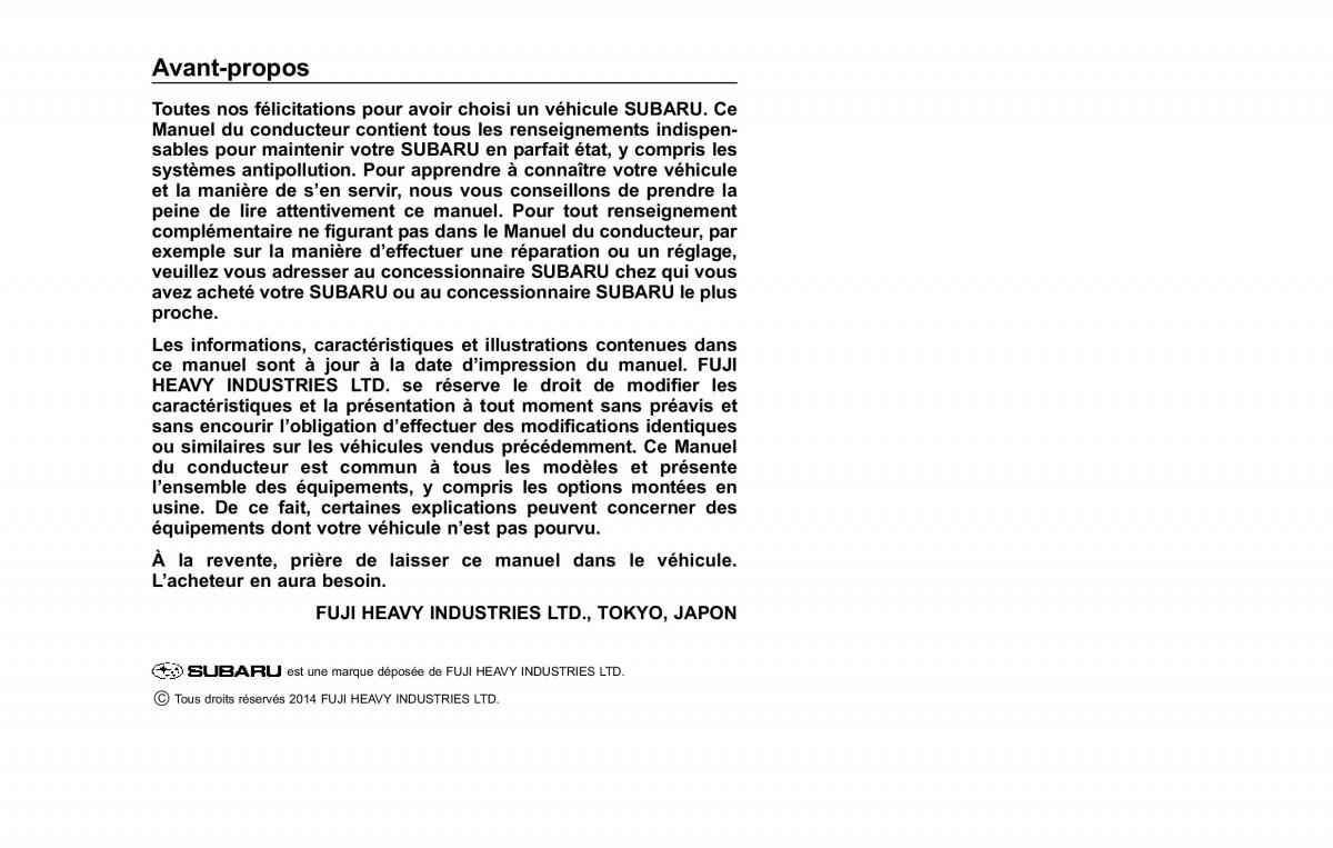 Subaru XV Crosstrek manuel du proprietaire / page 3