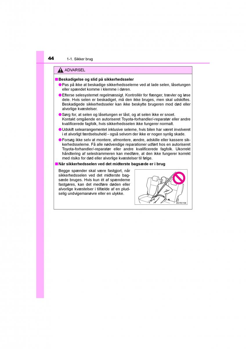 Toyota RAV4 IV 4 Bilens instruktionsbog / page 44