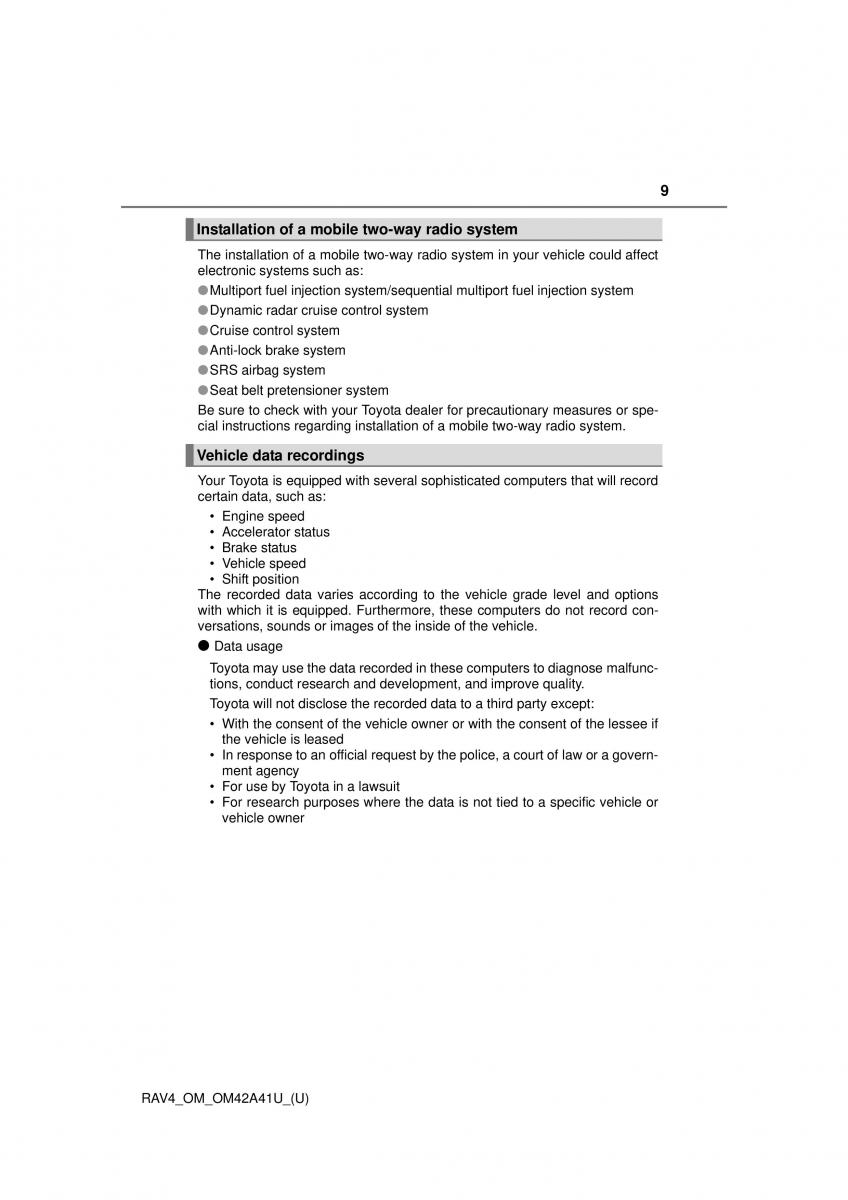 manual  Toyota RAV4 IV 4 owners manual / page 9