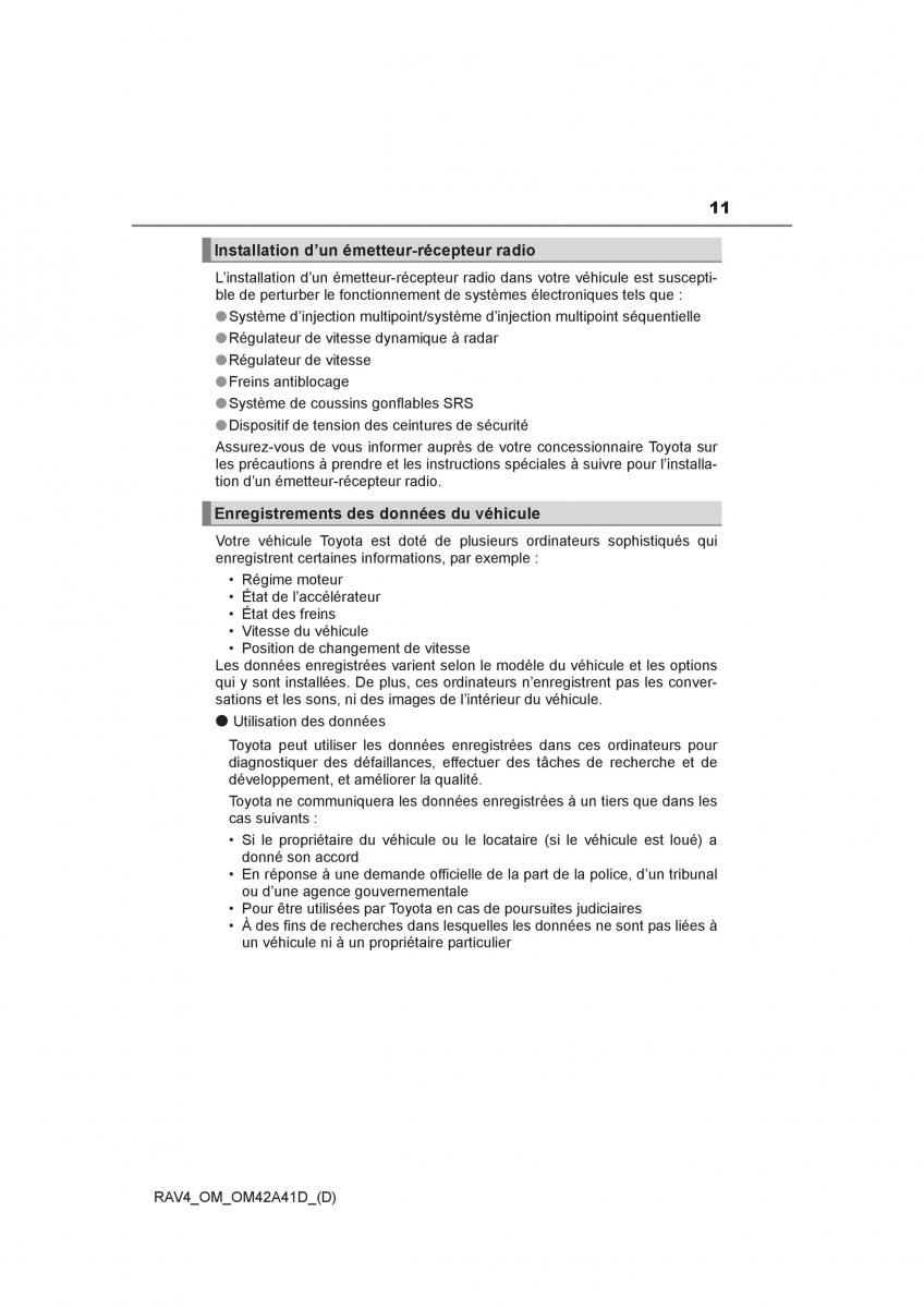 manual  Toyota RAV4 IV 4 manuel du proprietaire / page 12