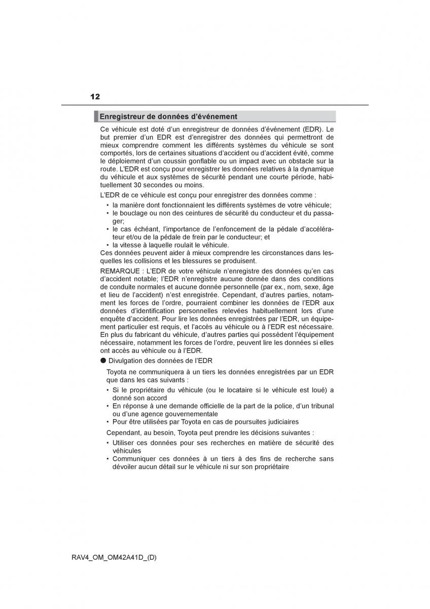 manual  Toyota RAV4 IV 4 manuel du proprietaire / page 13