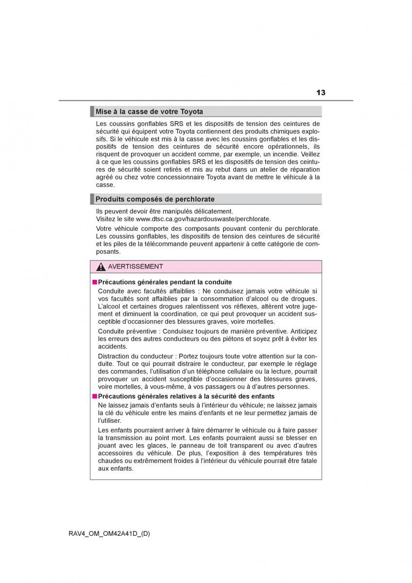 manual  Toyota RAV4 IV 4 manuel du proprietaire / page 14