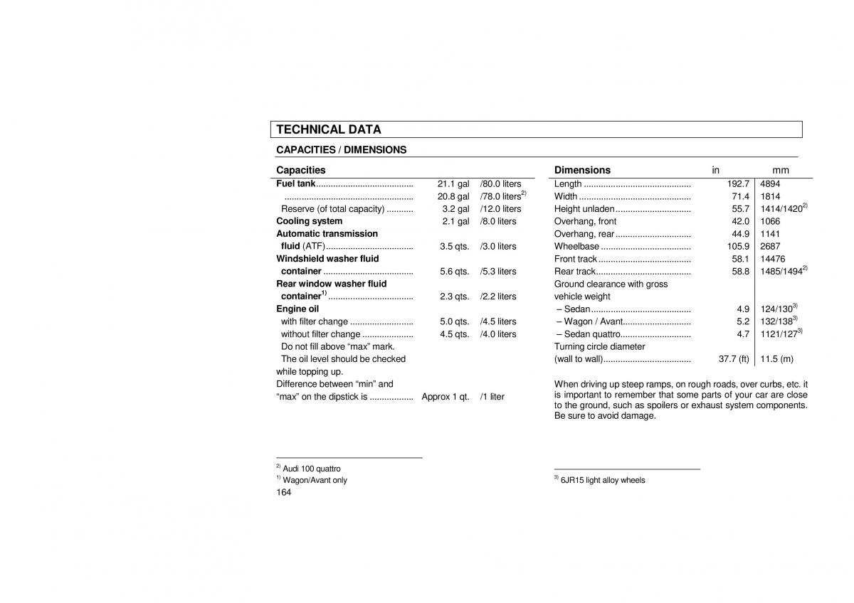 Audi 100 C3 owners manual / page 166