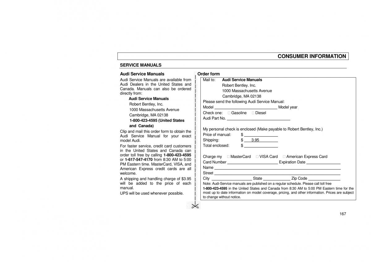Audi 100 C3 owners manual / page 169