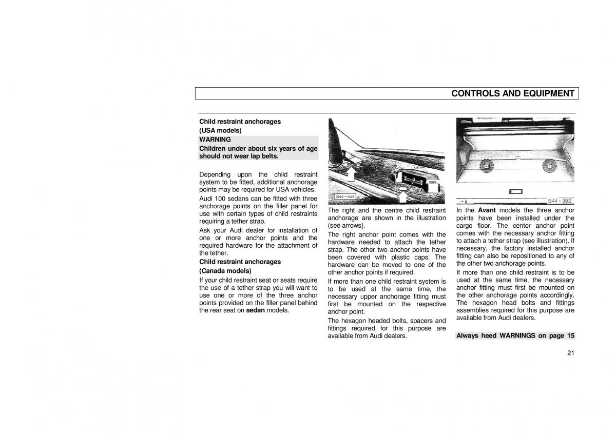 Audi 100 C3 owners manual / page 23