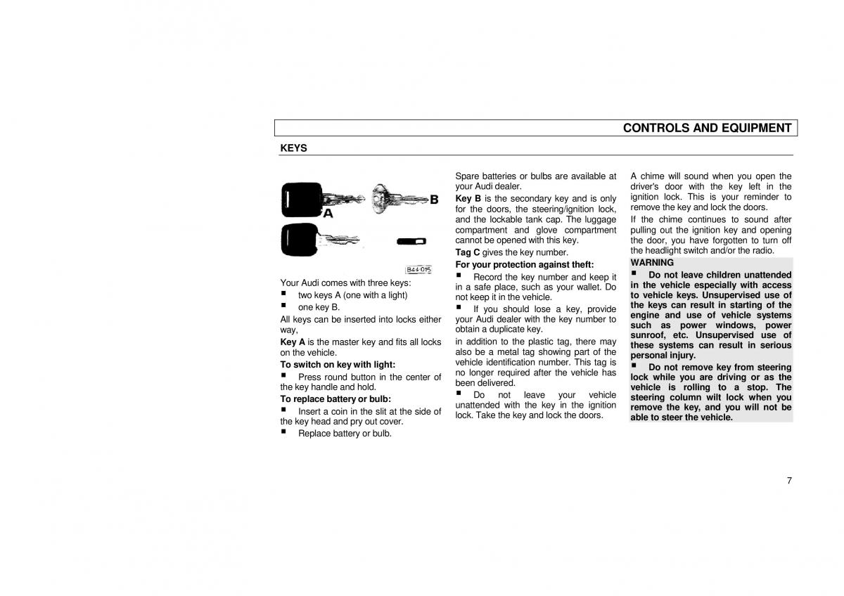 Audi 100 C3 owners manual / page 9