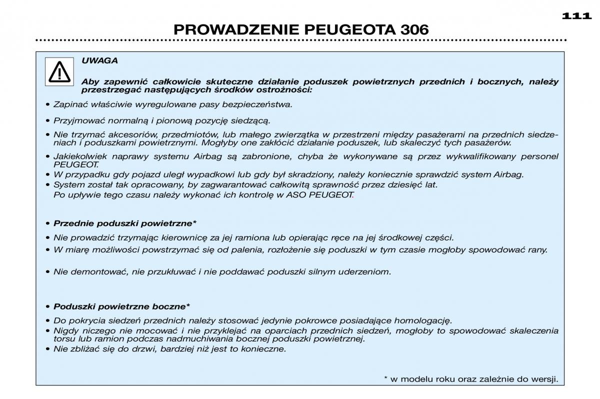 Peugeot 306 instrukcja obslugi / page 109