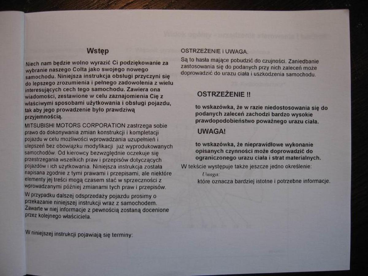 Mitsubishi Colt V 5 CJO instrukcja obslugi / page 2