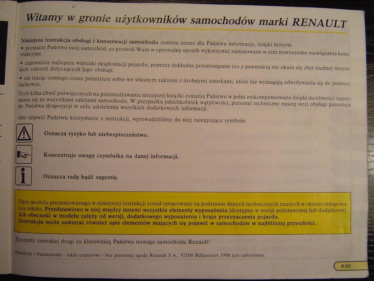 Renault Safrane I instrukcja obslugi / page 3