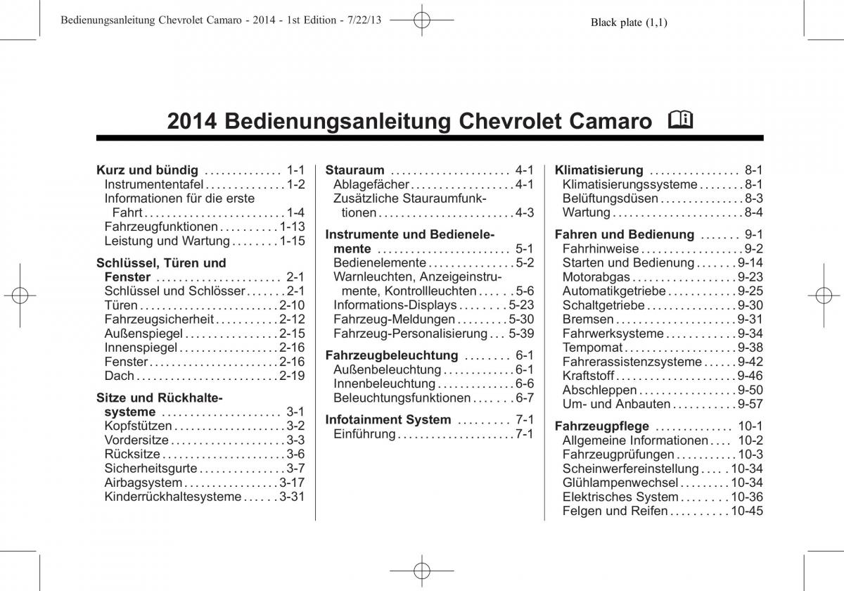 Chevrolet Camaro V 5 Handbuch / page 1