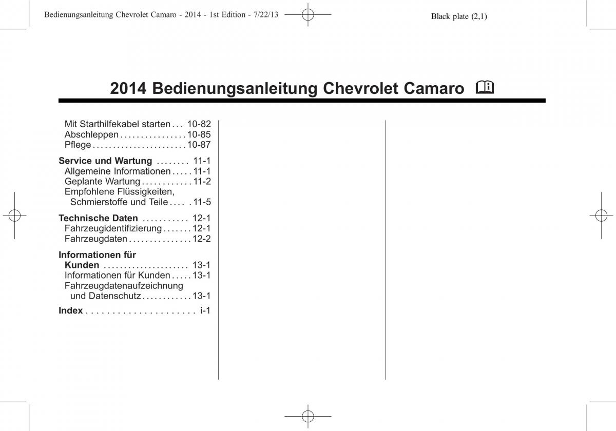 Chevrolet Camaro V 5 Handbuch / page 2