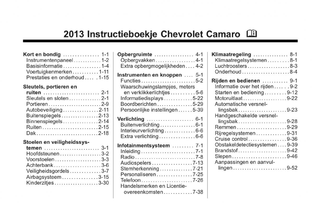 Chevrolet Camaro V 5 Bilens instruktionsbog / page 2
