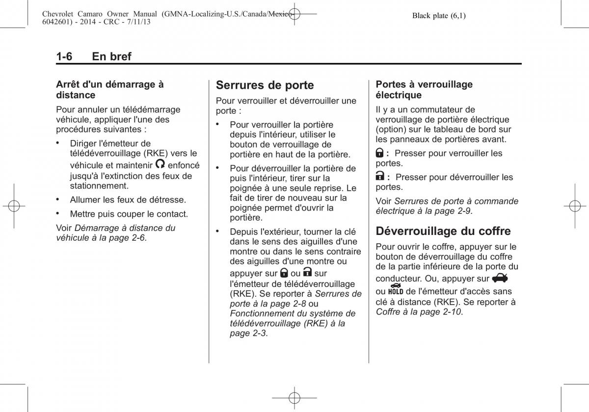 Chevrolet Camaro V 5 manuel du proprietaire / page 12