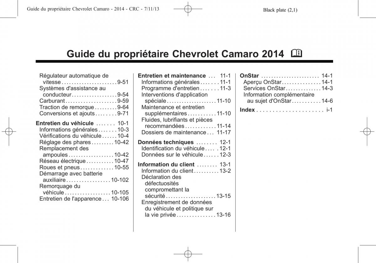 Chevrolet Camaro V 5 manuel du proprietaire / page 2