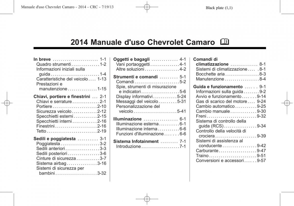 Chevrolet Camaro V 5 manuale del proprietario / page 1