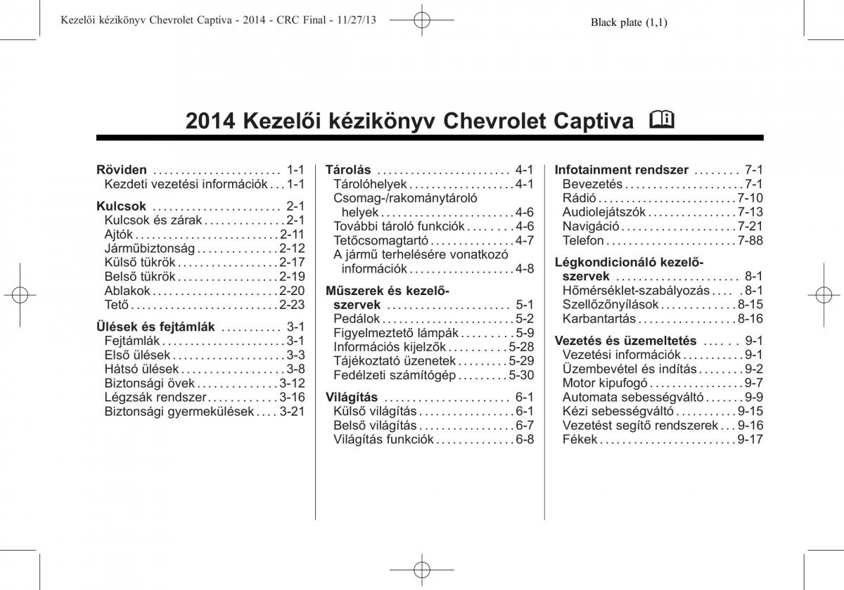 Chevrolet Captiva Kezelesi utmutato / page 1