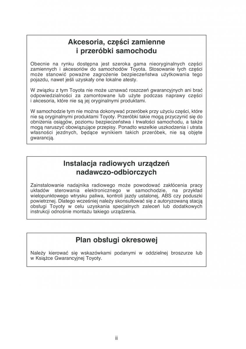 Toyota Yaris Verso instrukcja obslugi / page 3