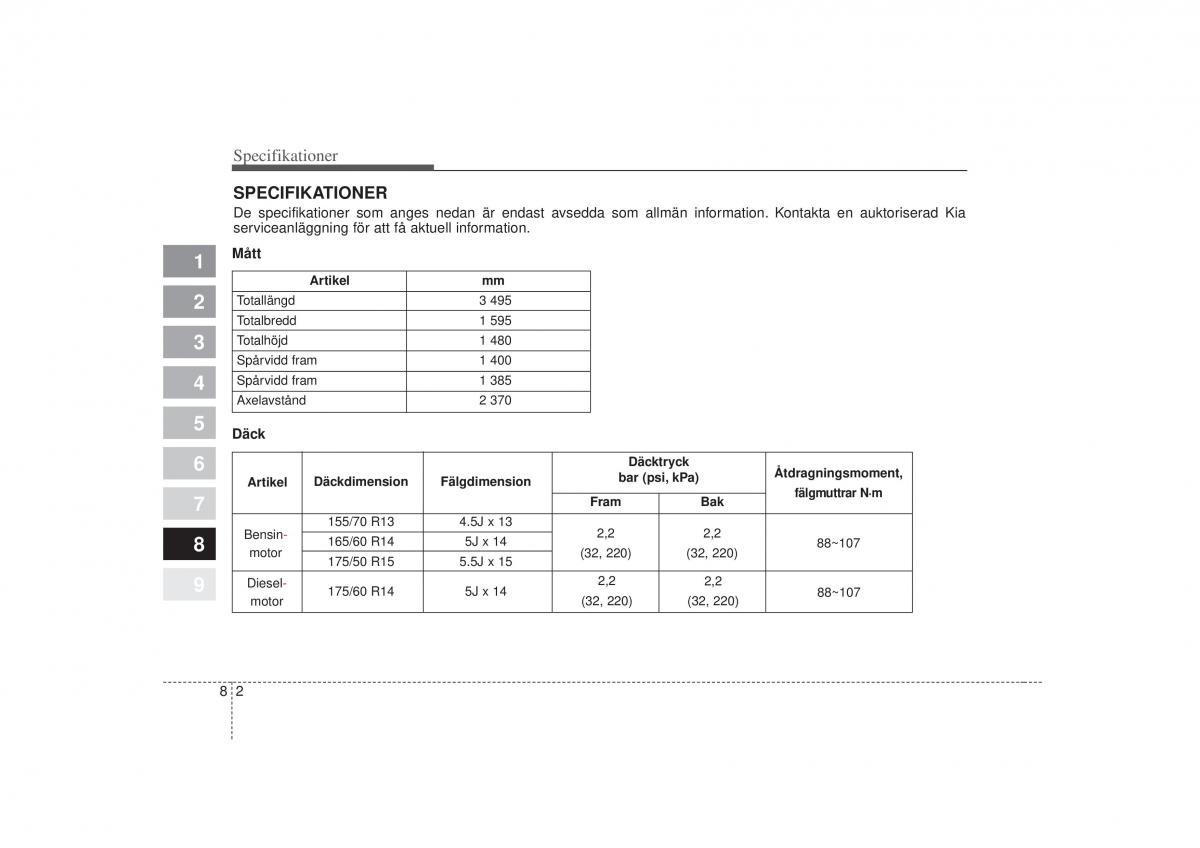 KIA Picanto I 1 instruktionsbok / page 282