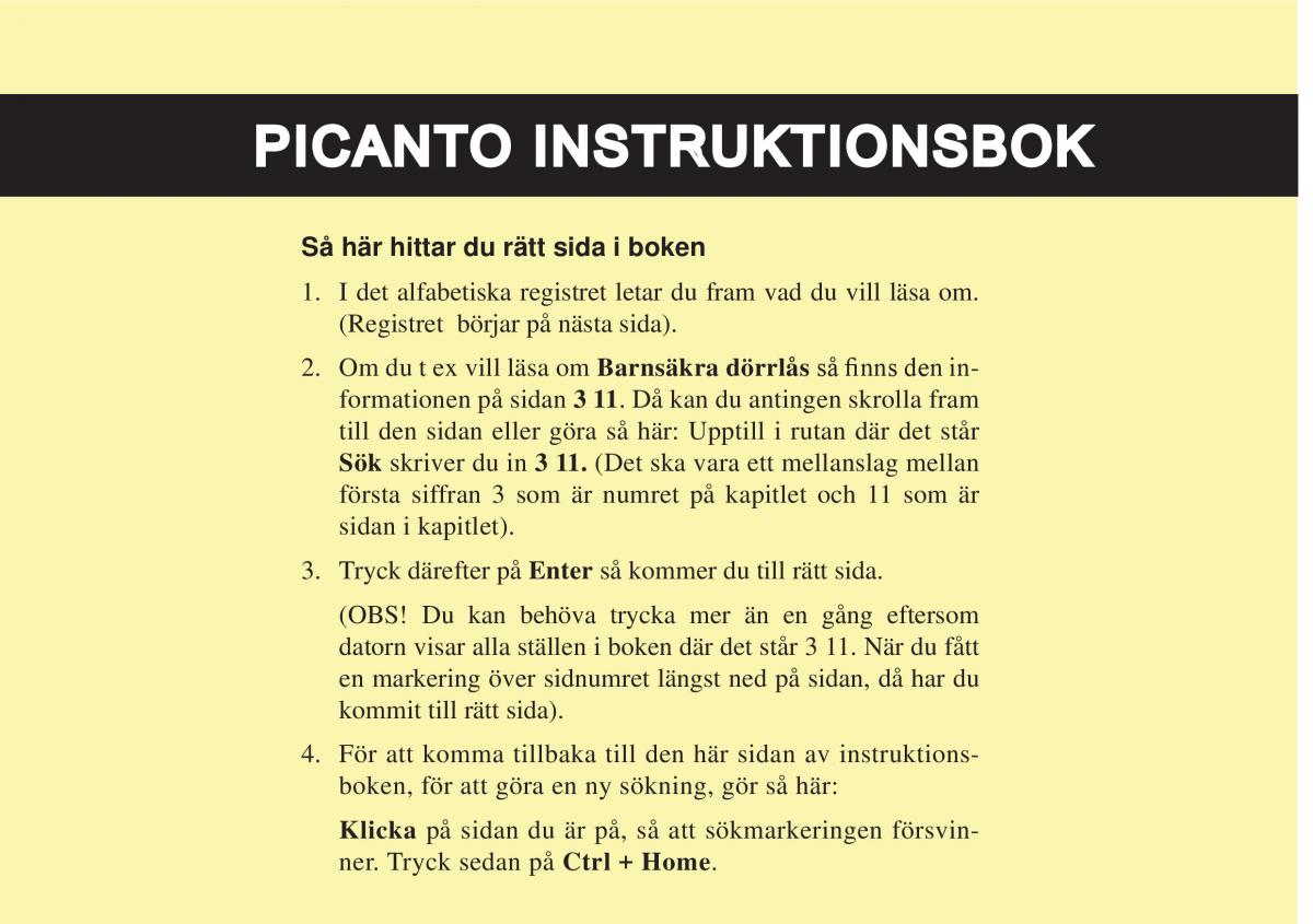 KIA Picanto I 1 instruktionsbok / page 1