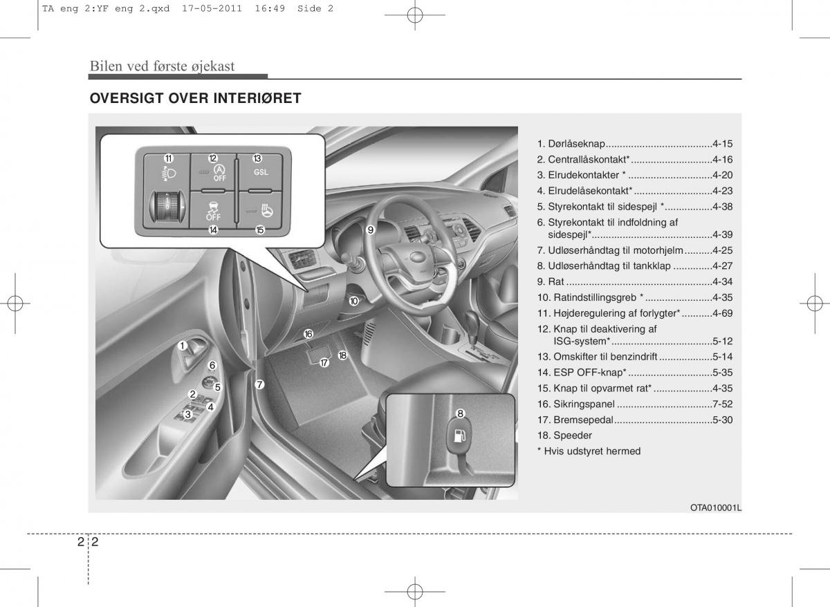 KIA Picanto II 2 Bilens instruktionsbog / page 12