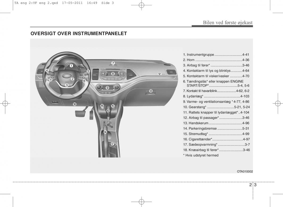 KIA Picanto II 2 Bilens instruktionsbog / page 13