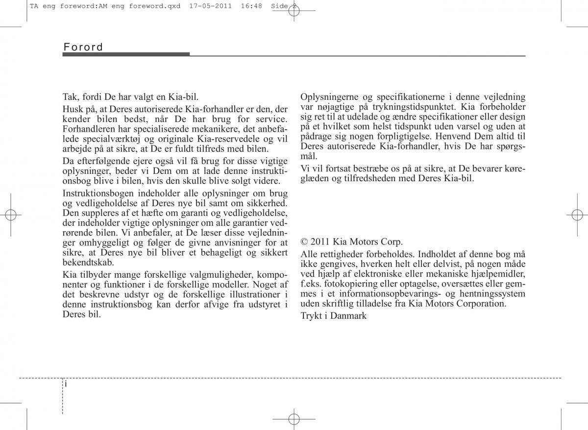KIA Picanto II 2 Bilens instruktionsbog / page 2