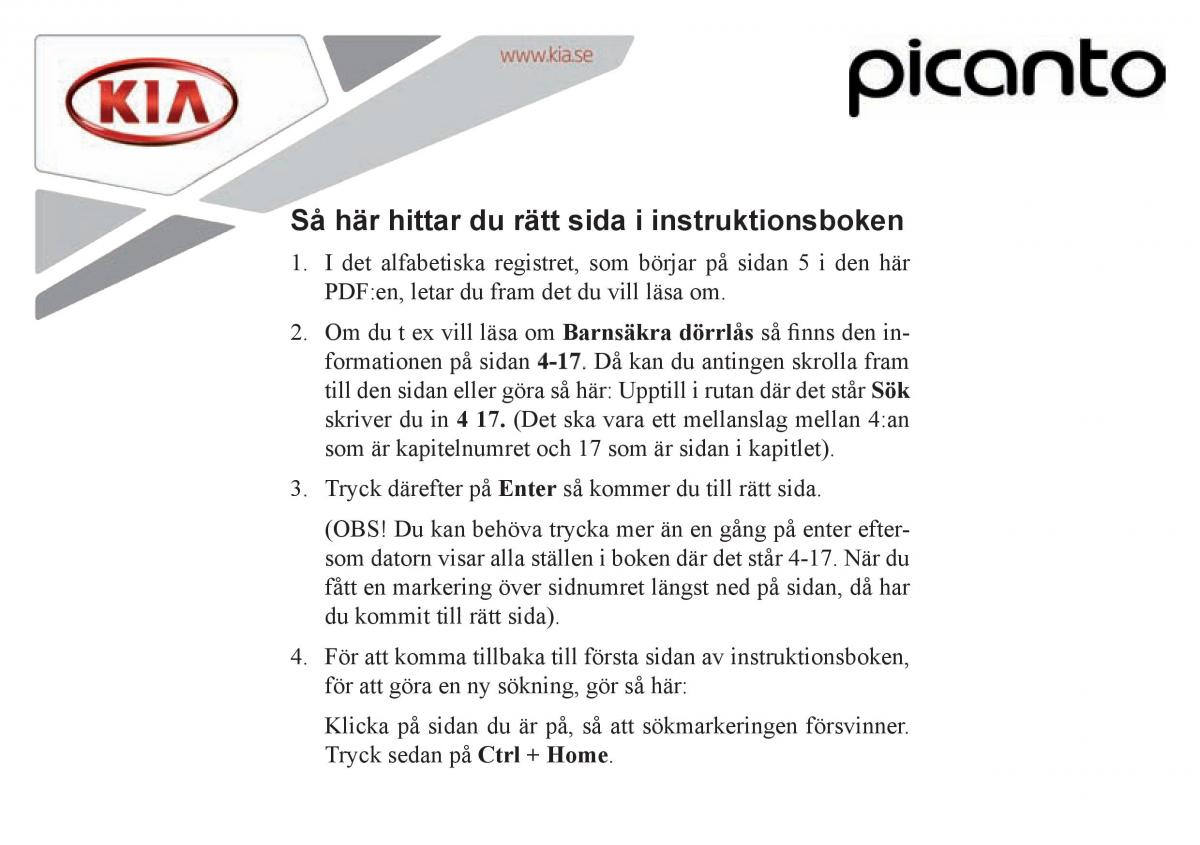 KIA Picanto II 2 instruktionsbok / page 2