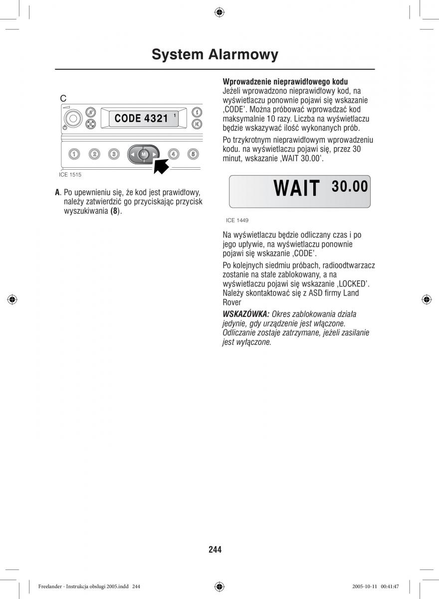 Land Rover Freelander I 1 instrukcja obslugi / page 244