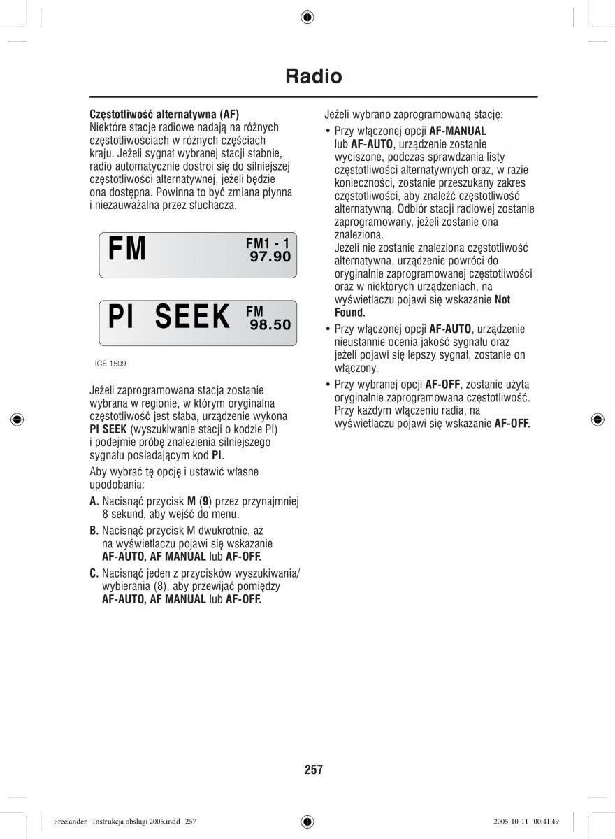 Land Rover Freelander I 1 instrukcja obslugi / page 257