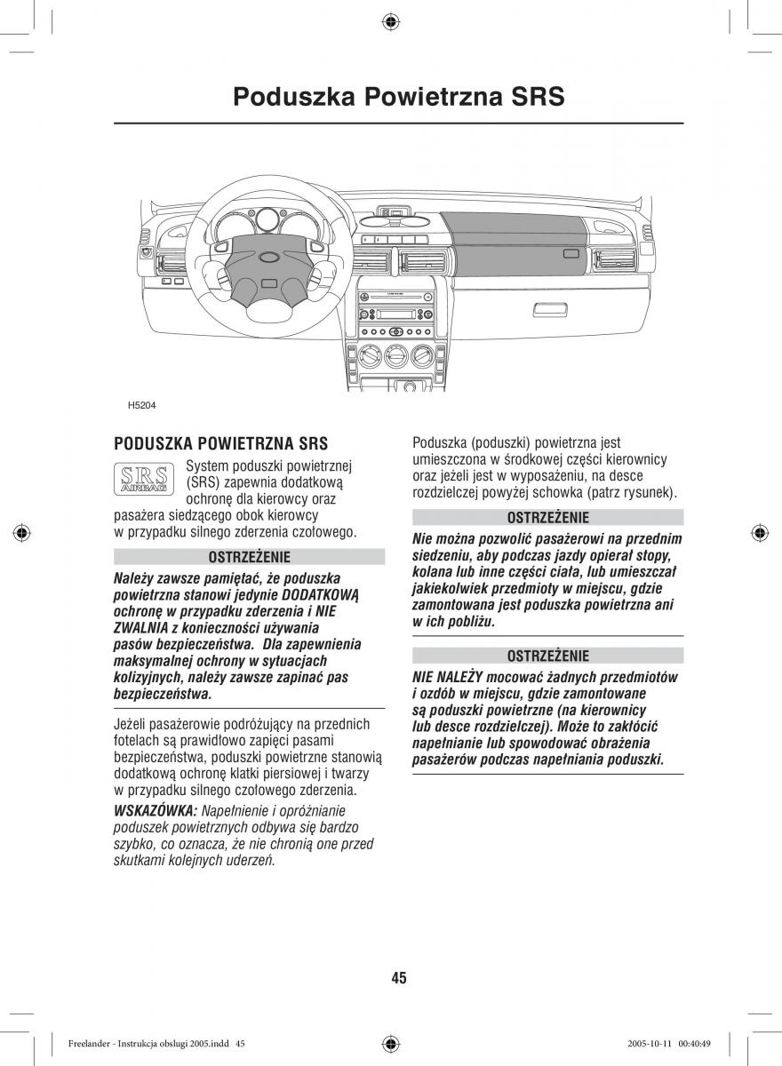 Land Rover Freelander I 1 instrukcja obslugi / page 45