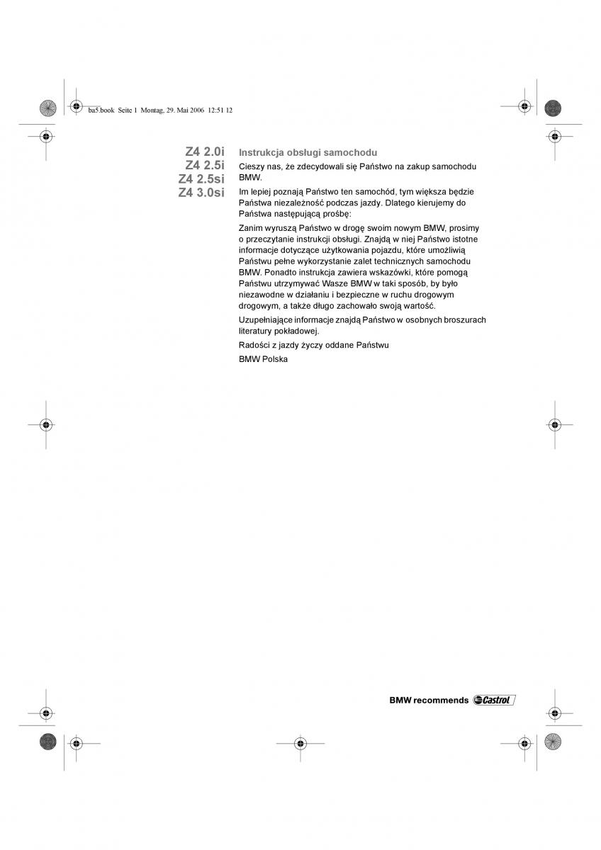 BMW Z4 E85 E86 instrukcja obslugi / page 2