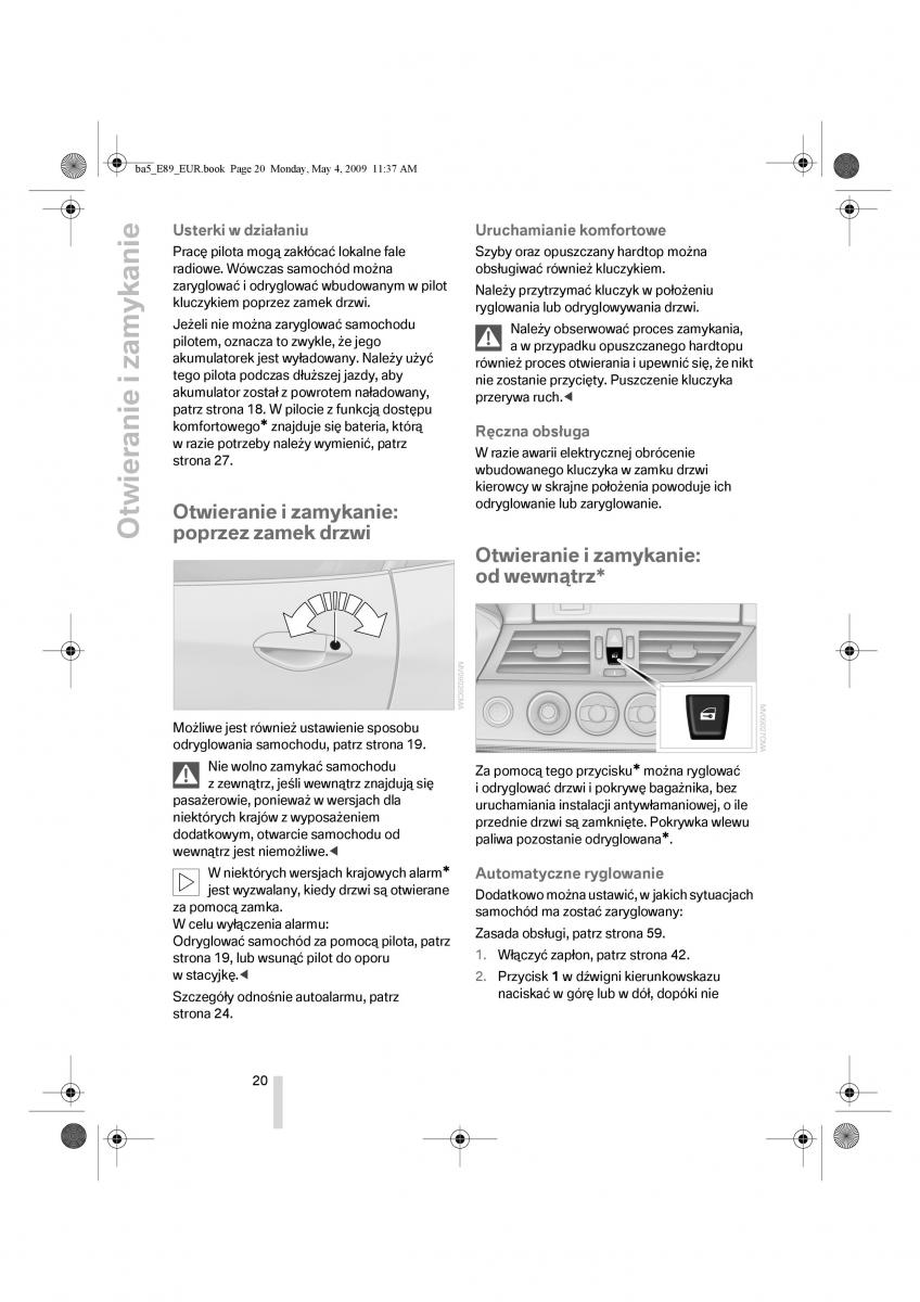 BMW Z4 E89 instrukcja obslugi / page 21