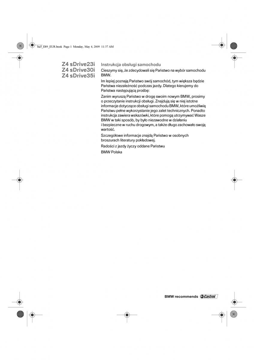BMW Z4 E89 instrukcja obslugi / page 2