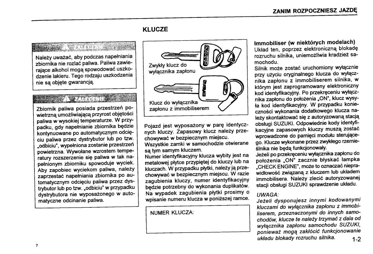 Suzuki Baleno I 1 instrukcja obslugi / page 9