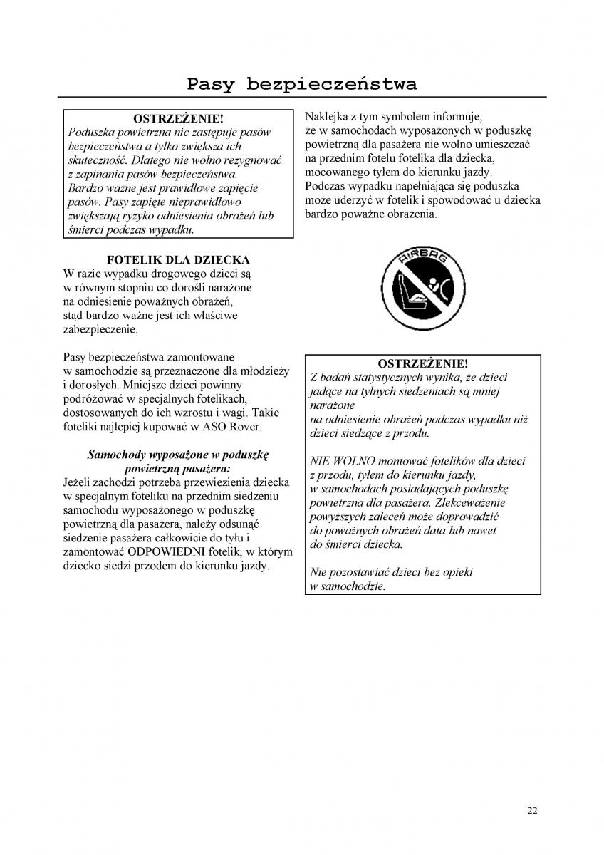 Rover 200 III 3 instrukcja obslugi / page 22