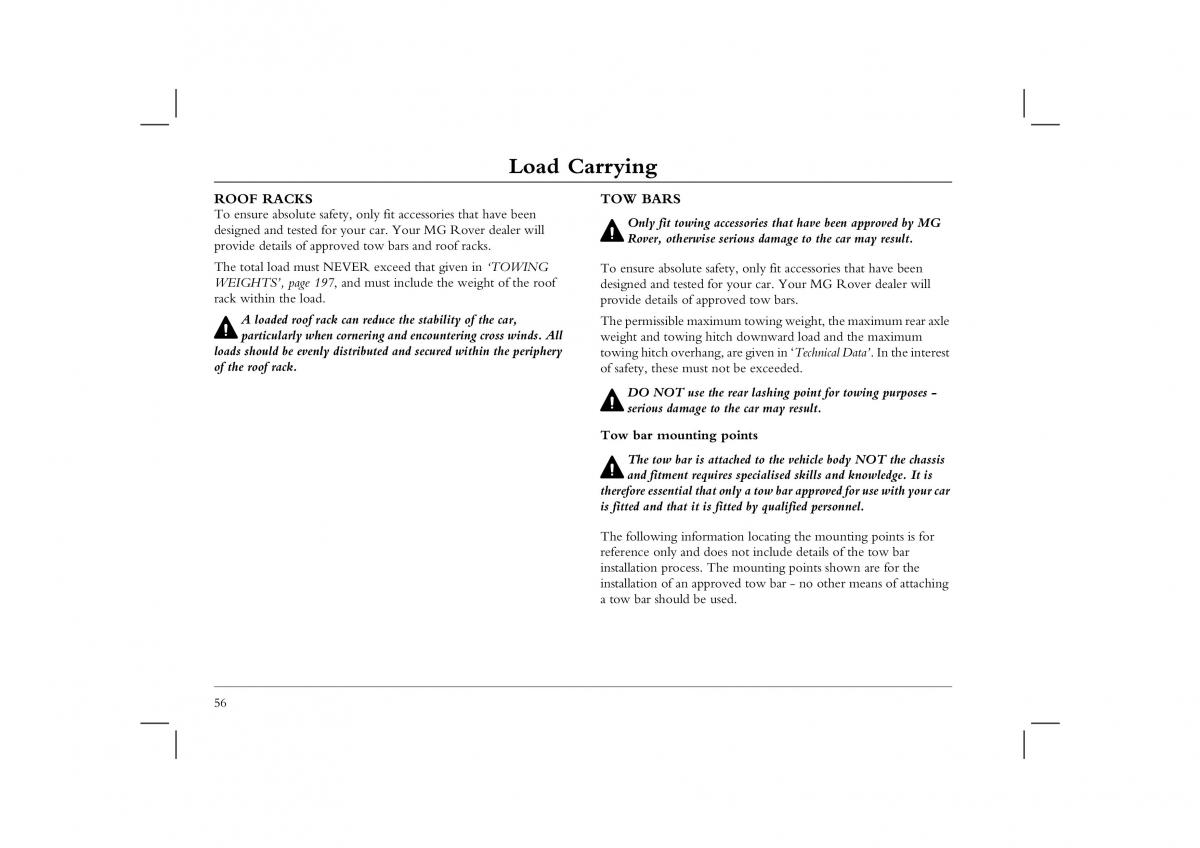 Rover 45 owners manual / page 56