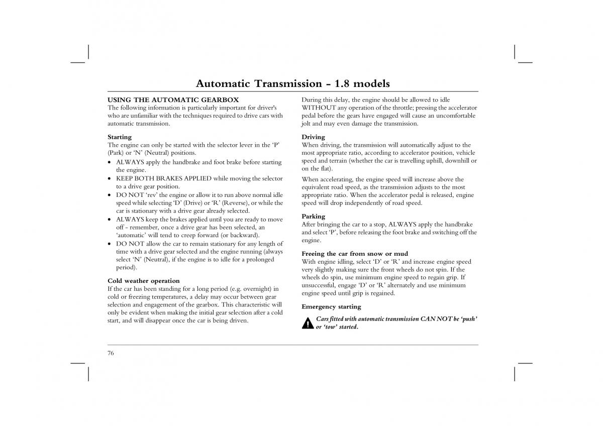 Rover 45 owners manual / page 76
