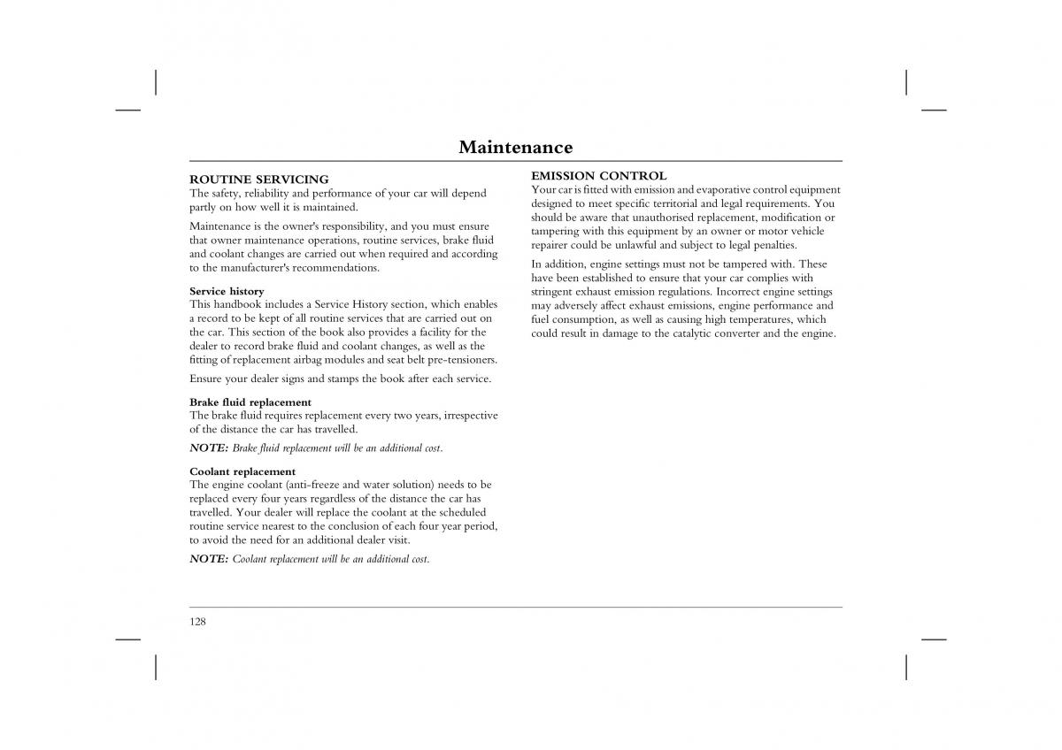 Rover 45 owners manual / page 128