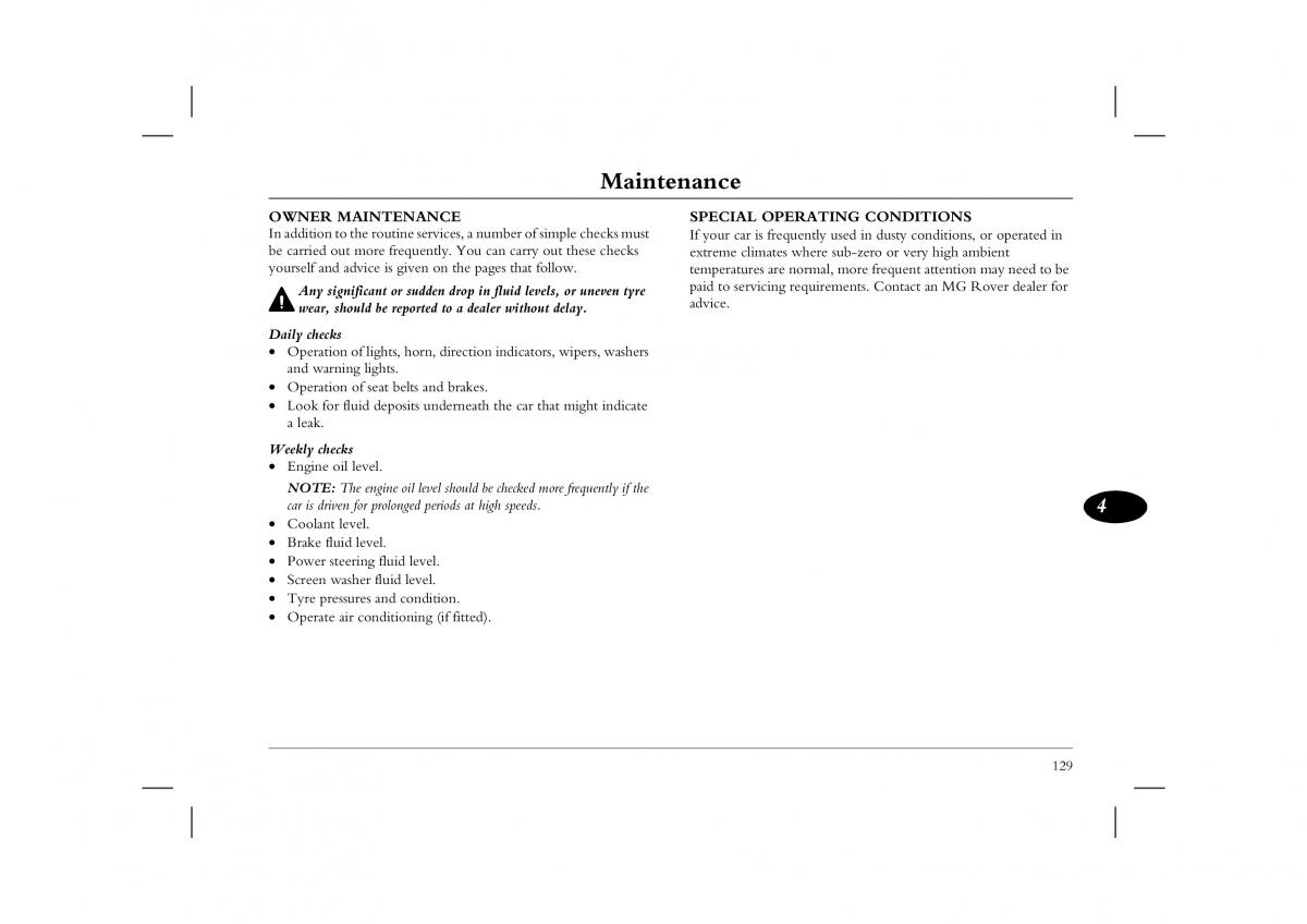Rover 45 owners manual / page 129