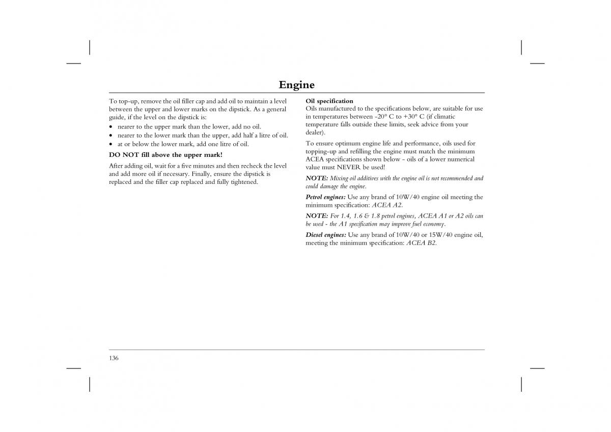 Rover 45 owners manual / page 136
