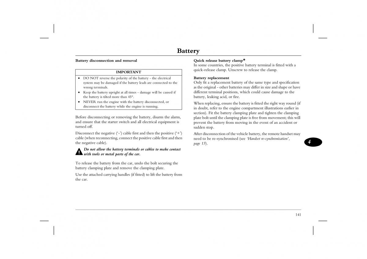 Rover 45 owners manual / page 141