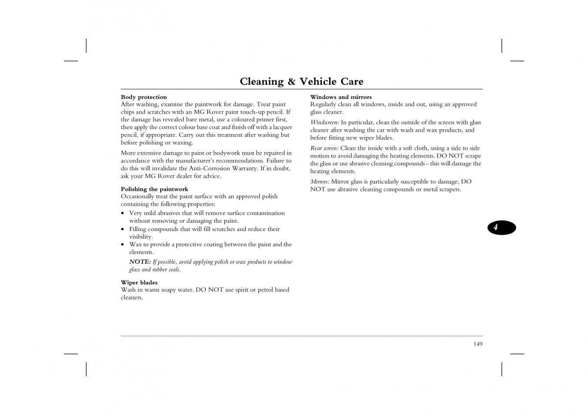 Rover 45 owners manual / page 149